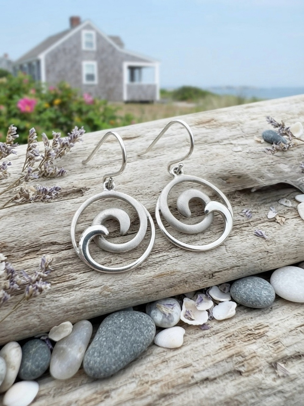 CAPE COD DOUBLE WAVE BRUSHED STERLING SILVER 925 WIRE EARRINGS